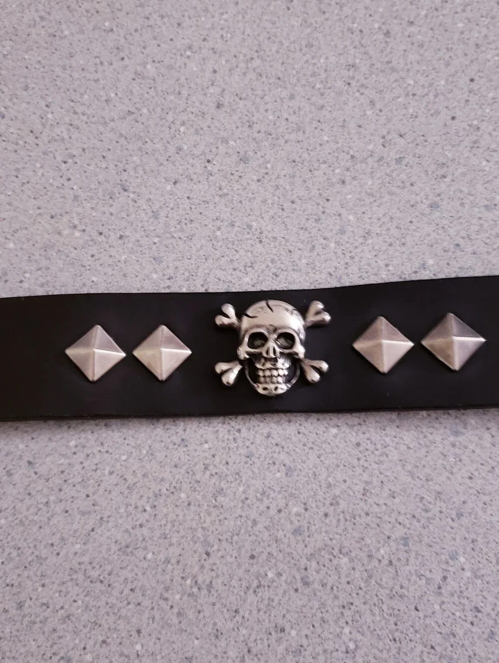 Sterling Skull Leather Wrist Cuff Bracelet